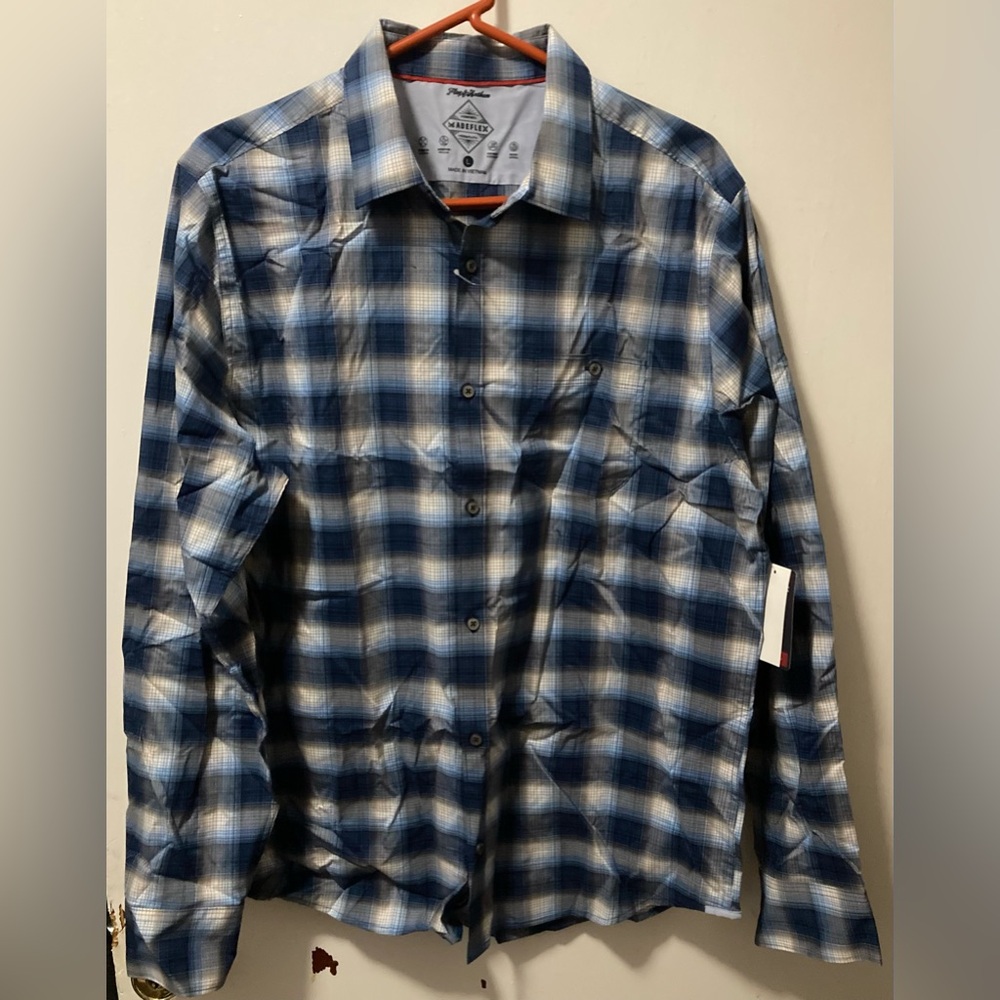 Flag & Anthem MadeFlex Men's Comfort Casual Button Down Plaid Shirt Size Large